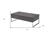 homeroots living room 47" Chrome And Gray Oak Rectangular Lift Top Coffee Table 