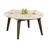 homeroots living room 36" Walnut And Marble Faux Marble Round Coffee Table 