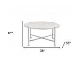 homeroots living room 36" Chrome And White Oak Round Coffee Table 