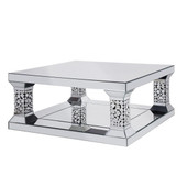 homeroots living room 40" Silver Mirrored Square Mirrored Coffee Table 