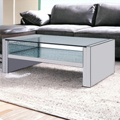 homeroots living room 47" Silver And Clear Glass Rectangular Mirrored Coffee Table With Shelf 