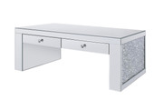 homeroots living room 48" Mirrored Mirrored Rectangular Mirrored Coffee Table With Two Drawers 
