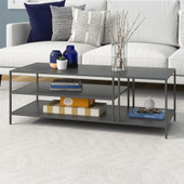 homeroots living room 48" Gray Steel Rectangular Coffee Table With Two Shelves 