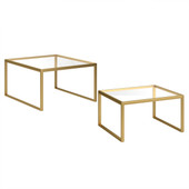 homeroots living room Set Of Two 30" Gold Glass Nested Coffee Tables 