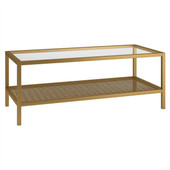 homeroots living room 45" Gold Glass Rectangular Coffee Table With Shelf 