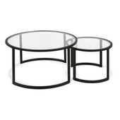 homeroots living room Set Of Two 36" Black Glass Round Nested Coffee Tables 