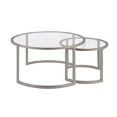 homeroots living room Set Of Two 36" Nickel and Glass Round Nested Coffee Tables 