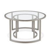 homeroots living room Set Of Two 36" Nickel and Glass Round Nested Coffee Tables 