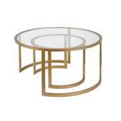 homeroots living room Set Of Two 36" Gold and Glass Round Nested Coffee Tables 