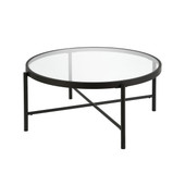 homeroots living room 36" Black and Glass Round Coffee Table 