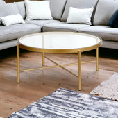 homeroots living room 36" Gold and Glass Round Coffee Table 