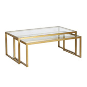 homeroots living room Set Of Two 46" Gold Glass Rectangular Nested Coffee Tables 