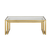 homeroots living room Set Of Two 46" Gold Glass Rectangular Nested Coffee Tables 