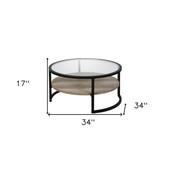 homeroots living room 34" Black Glass Round Coffee Table With Shelf 