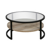 homeroots living room 34" Black Glass Round Coffee Table With Shelf 