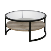 homeroots living room 34" Black Glass Round Coffee Table With Shelf 