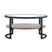 homeroots living room 34" Black Glass and Gray Round Coffee Table With Shelf 