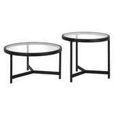 homeroots living room Set Of Two 30" Black Glass Round Nested Coffee Tables 