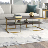 homeroots living room 45" Gold and Brown Rectangular Coffee Table With Shelf 