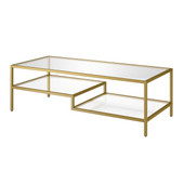 homeroots living room 54" Gold and Glass Rectangular Coffee Table With Two Shelves 