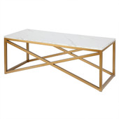 homeroots living room 46" Gold and White Faux Marble Rectangular Coffee Table 