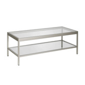 homeroots living room 45" Silver and Glass Rectangular Coffee Table With Shelf 