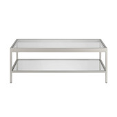 homeroots living room 45" Silver and Glass Rectangular Coffee Table With Shelf 