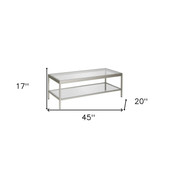 homeroots living room 45" Silver and Glass Rectangular Coffee Table With Shelf 