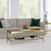 homeroots living room 45" Gold and Glass Rectangular Coffee Table With Shelf 