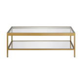 homeroots living room 45" Gold and Glass Rectangular Coffee Table With Shelf 