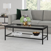 homeroots living room 45" Black and Glass Rectangular Coffee Table With Shelf 