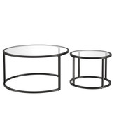 homeroots living room Set Of Two 35" Black Glass Round Nested Coffee Tables 