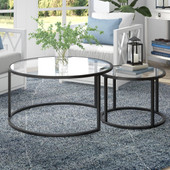 homeroots living room Set Of Two 35" Black Glass Round Nested Coffee Tables 