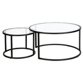 homeroots living room Set Of Two 35" Black Glass Round Nested Coffee Tables 