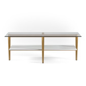 homeroots living room 47" Gold Glass and White Rectangular Coffee Table With Shelf 