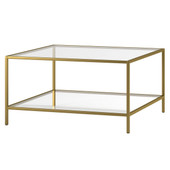 homeroots living room 32" Gold and Glass Square Coffee Table With Shelf 