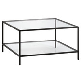 homeroots living room 32" Black and Glass Square Coffee Table With Shelf 