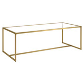 homeroots living room 47" Gold Glass Rectangular Sled Base Coffee Table 