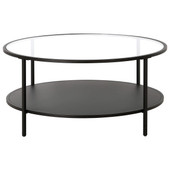 homeroots living room 36" Black Glass Round Coffee Table With Shelf 