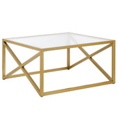 homeroots living room 32" Gold Glass Square Coffee Table 