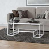 homeroots living room 45" White Glass Rectangular Coffee Table With Shelf 
