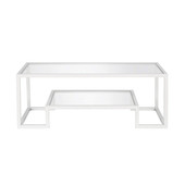 homeroots living room 45" White Glass Rectangular Coffee Table With Shelf 