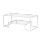 homeroots living room 45" White Glass Rectangular Coffee Table With Shelf 