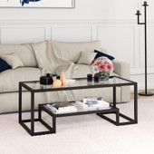 homeroots living room 45" Black Glass Rectangular Coffee Table With Shelf - CP-HMEROOTS-520964 