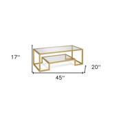 homeroots living room 45" Gold Glass Rectangular Coffee Table With Shelf - CP-HMEROOTS-520965 