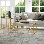 homeroots living room 45" Gold Glass Rectangular Coffee Table With Shelf - CP-HMEROOTS-520965 