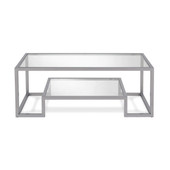 homeroots living room 45" Silver Glass Rectangular Coffee Table With Shelf 