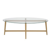 homeroots living room 50" Gold Glass Oval Coffee Table 