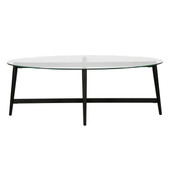 homeroots living room 50" Black And Clear Glass Oval Coffee Table 