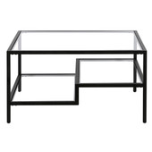 homeroots living room 32" Black Glass Square Coffee Table With Two Shelves 